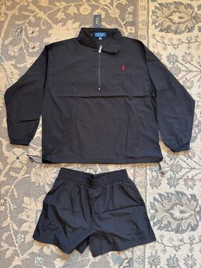 Ralph Lauren Black Half-Zip Pullover with Red Pony Logo